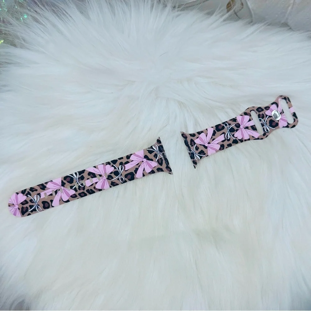 New Pink Bow & Leopard Watch Band For Apple Watch 42mm / 44mm / 45mm /49mm